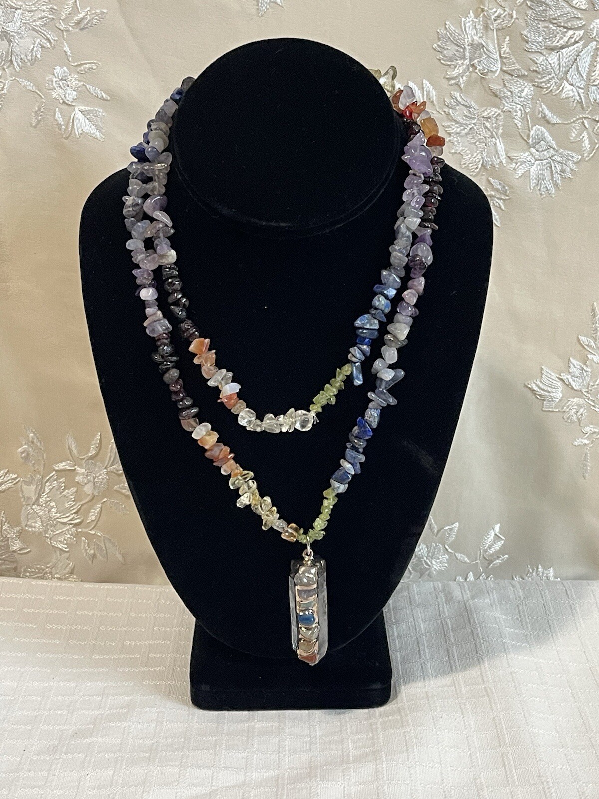 Gorgeous Assorted Multi Color Gem Stone Nugget Necklace Quartz Healing Pendant