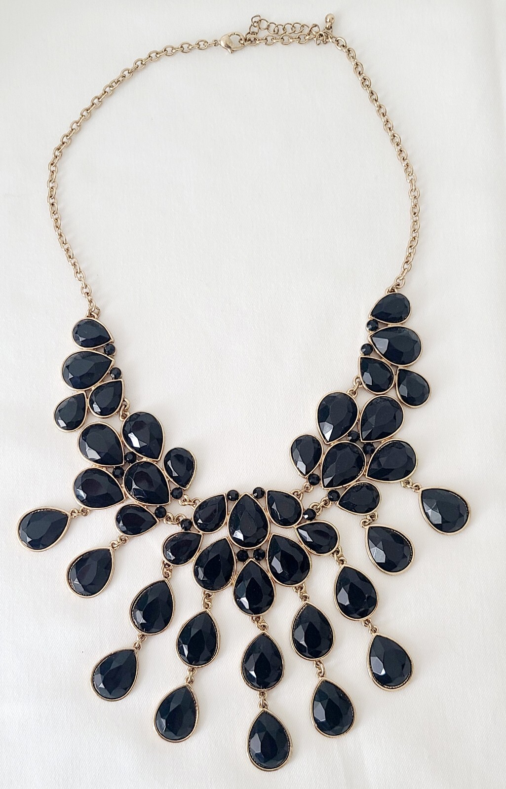 Lot of 2 Necklaces Gold Tone Statement Bib Chain Black Yellow Gray
