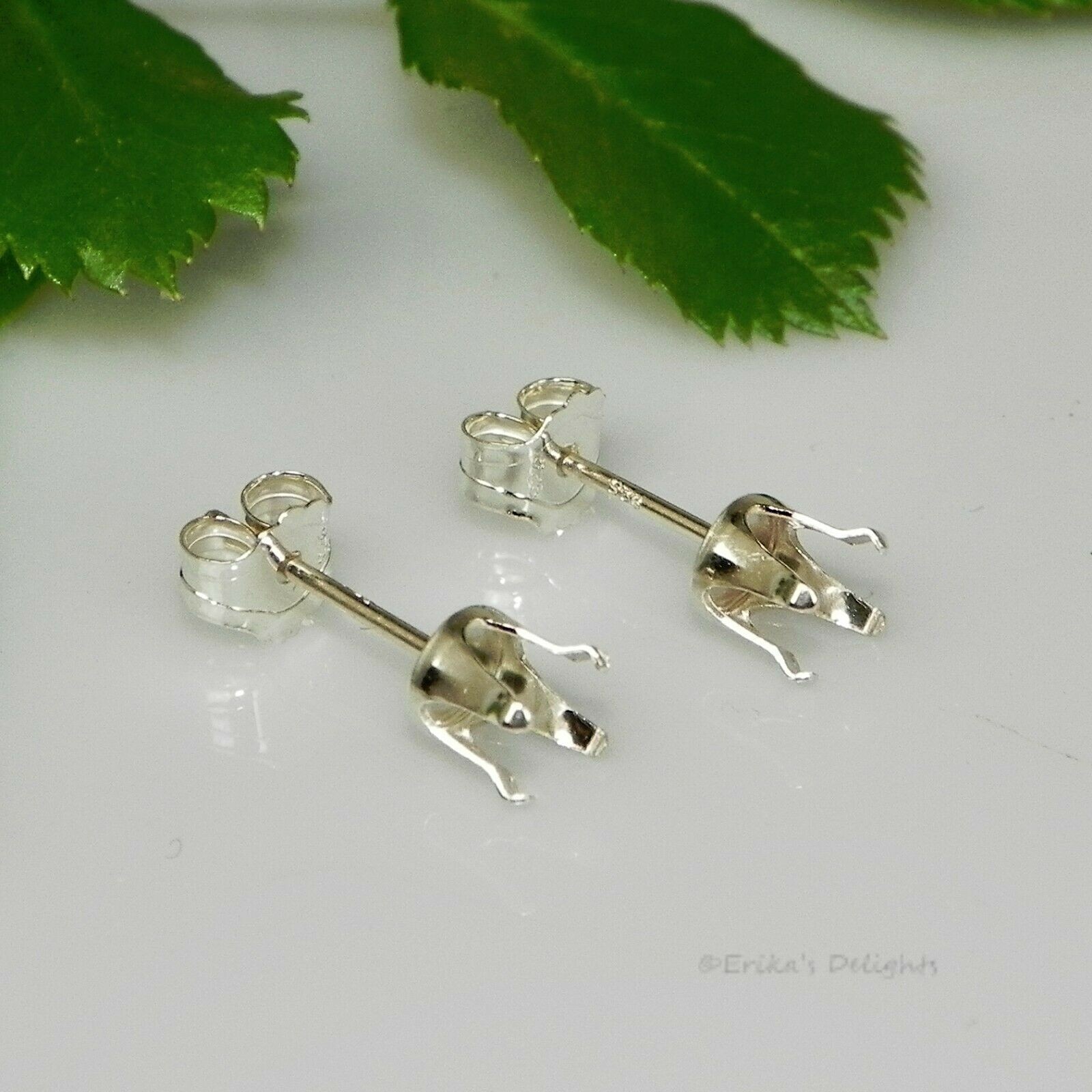 2mm – 13mm Solid 925 Sterling Silver Round Snap Tite Earring Settings (4 Prong)