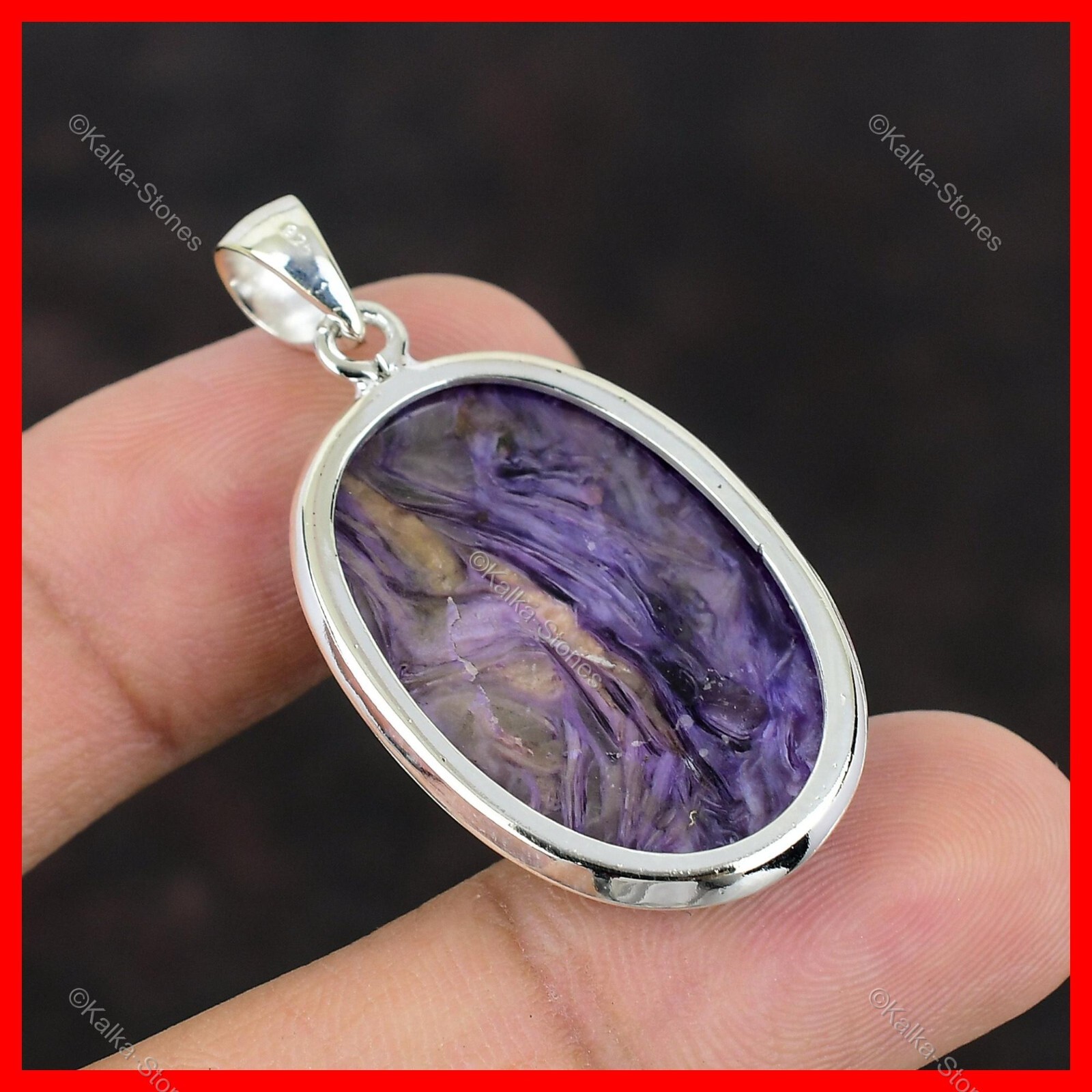 New Year Deal 925 Sterling Silver Oval Natural Russian Charoite Pendant Jewelry