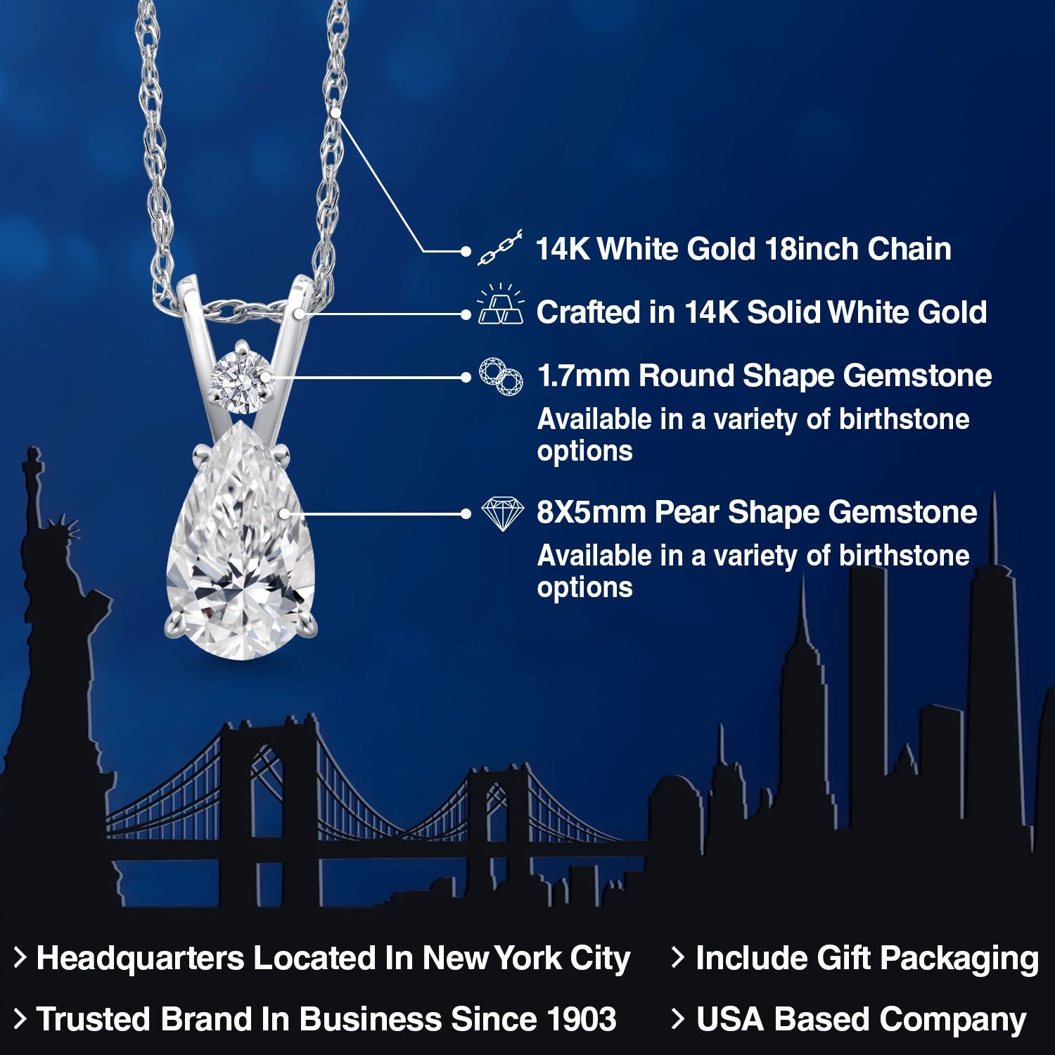 14K White Gold DEF Lab Grown Diamond Pendant Necklace for Women | 0.77 Cttw |