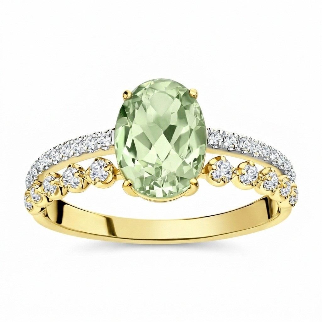 925 Sterling Silver Pink Amethyst or Green Amethyst Moissanite Classic Ring
