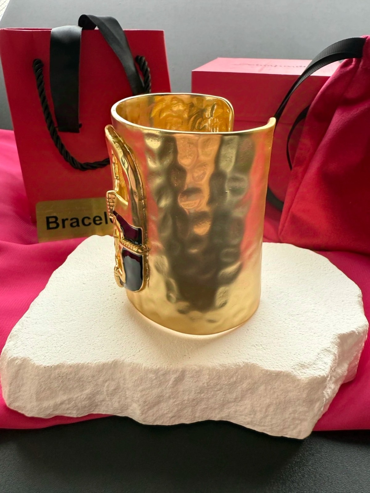 Schiaparelli Black and Gold Keyhole Cuff Bracelet. With Box and Pouch.