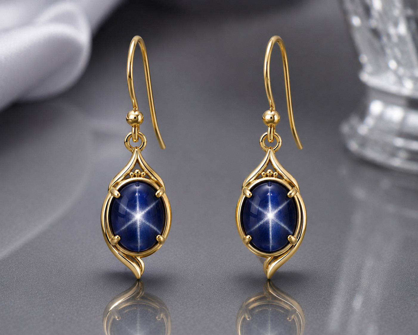 Blue Star Sapphire Drop Earring 925 Sterling Silver Dangle Hook Earring For Her