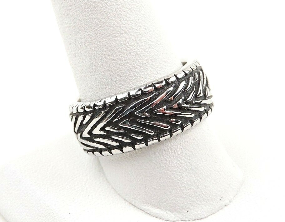 Stainless Steel 10 mm Textured Wide Band Ring – Free Gift Packaging