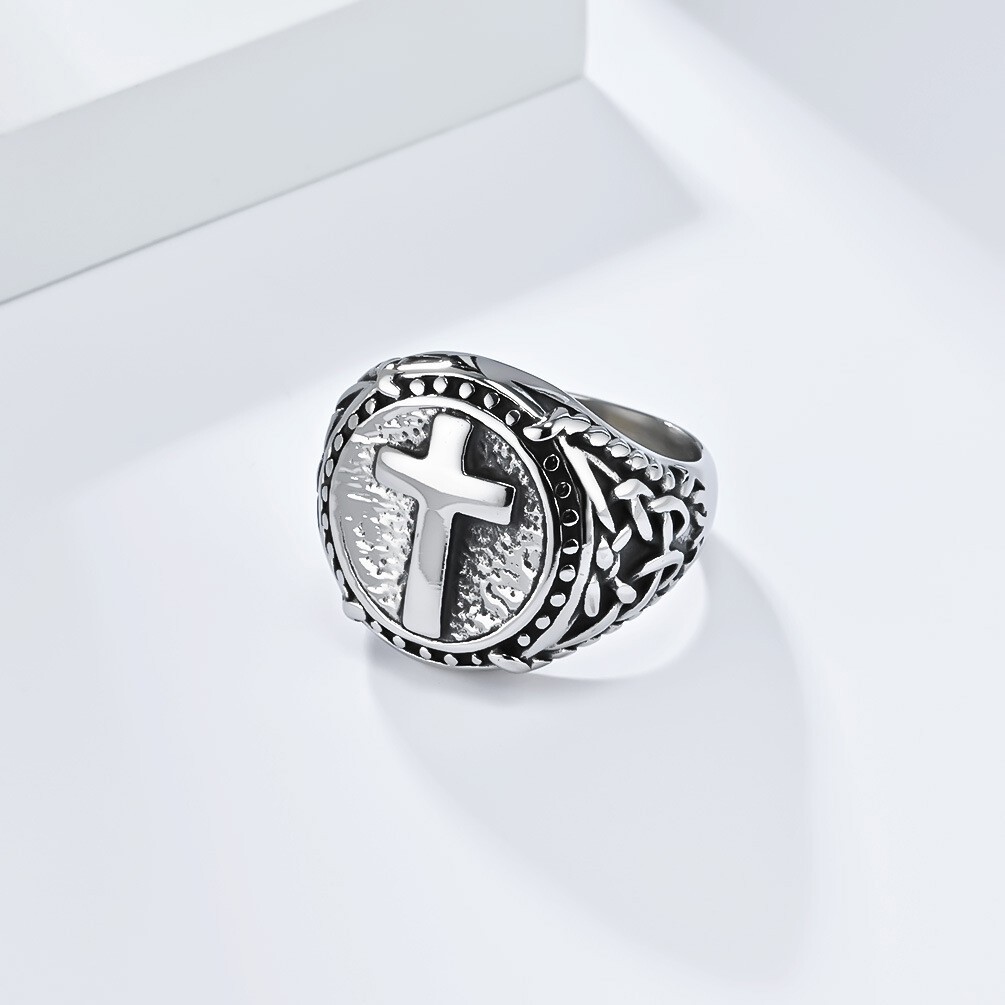 Mens Celtic Knot Cross Signet Ring Gothic Stainless Steel Biker Band Boy Jewelry