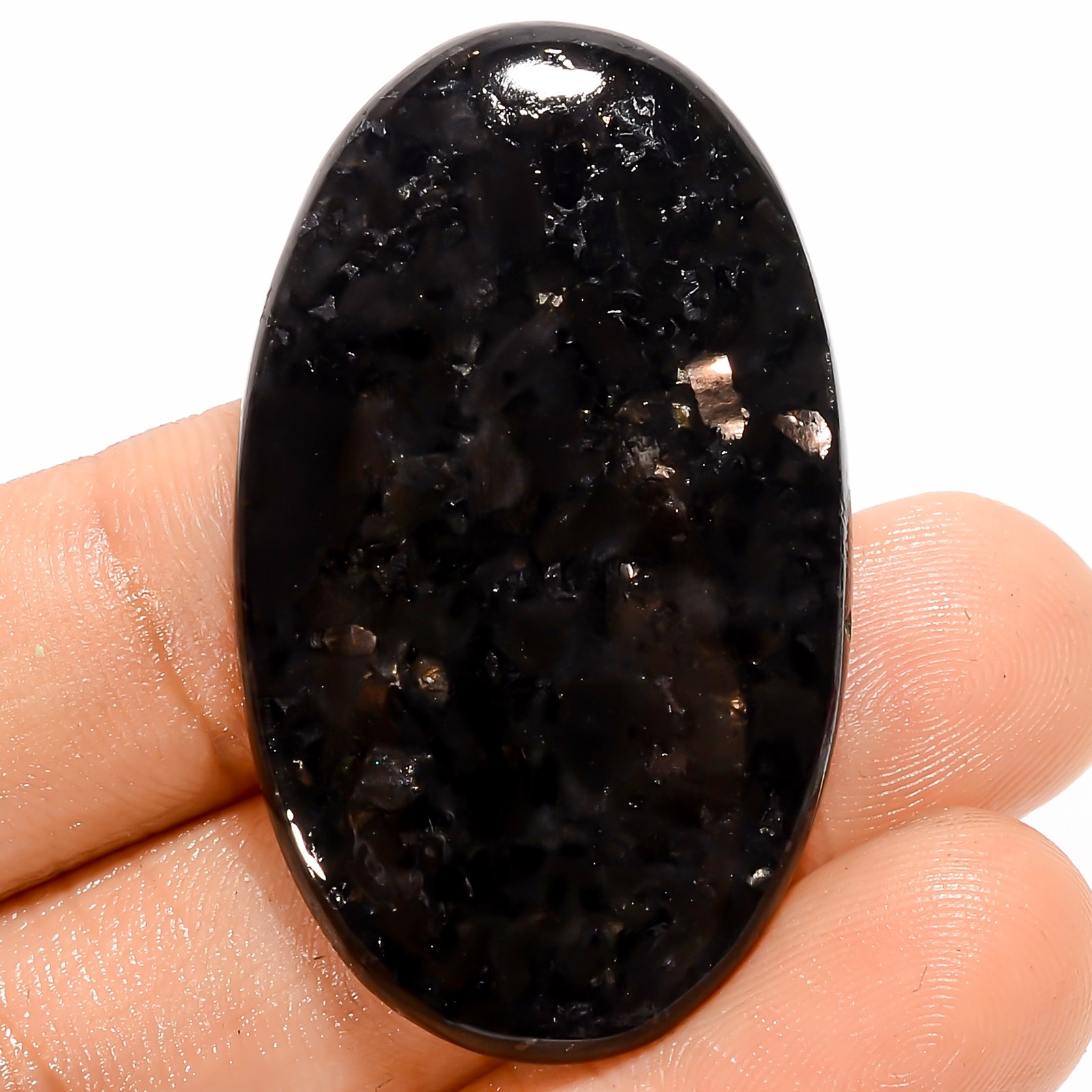100% Natural Golden Nuummite Oval Cabochon Gemstone 42.5 Ct. 40X24X5 mm A-35960