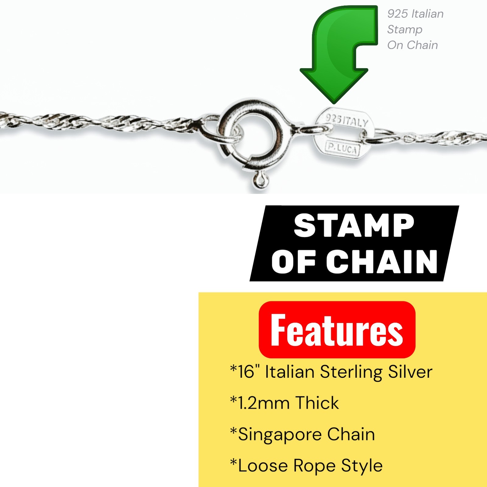 925 Sterling Silver 16″ 1.2mm Italian Singapore Loose Rope Chain Necklace Womens