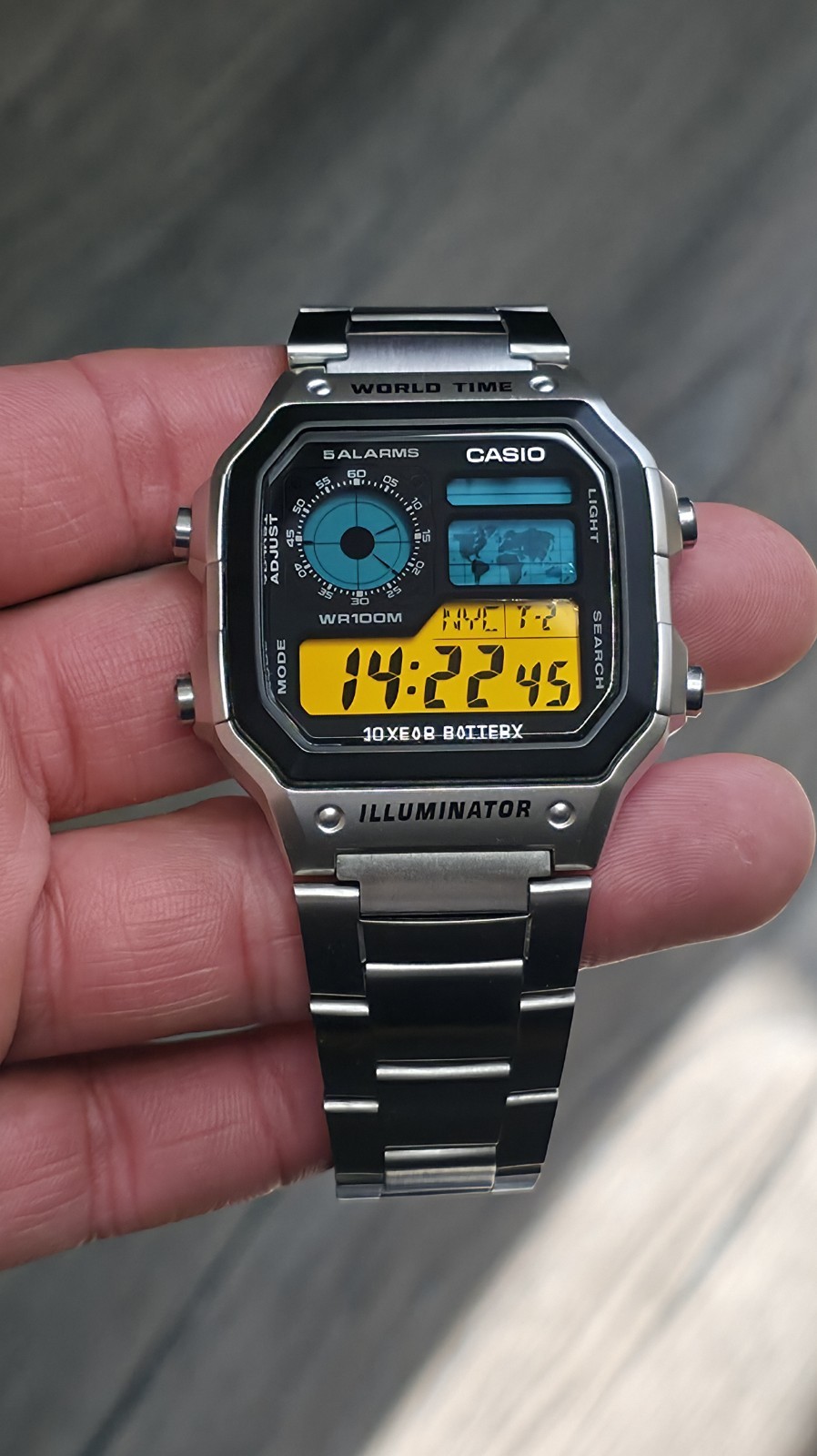 Casio AE-1200 “Latitude Blue” World Time- Stainless Steel – Oil Filled Hydro Mod