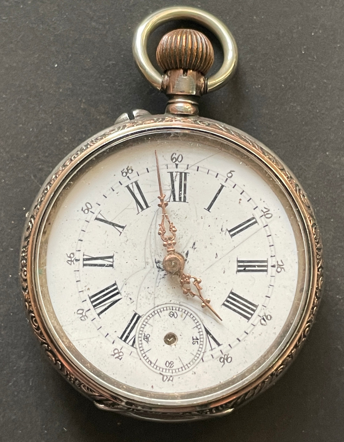 Antique Cylindre Pocket Watch Parts/Repair 45.4mm Two-Tone Case Silver 6j Swiss