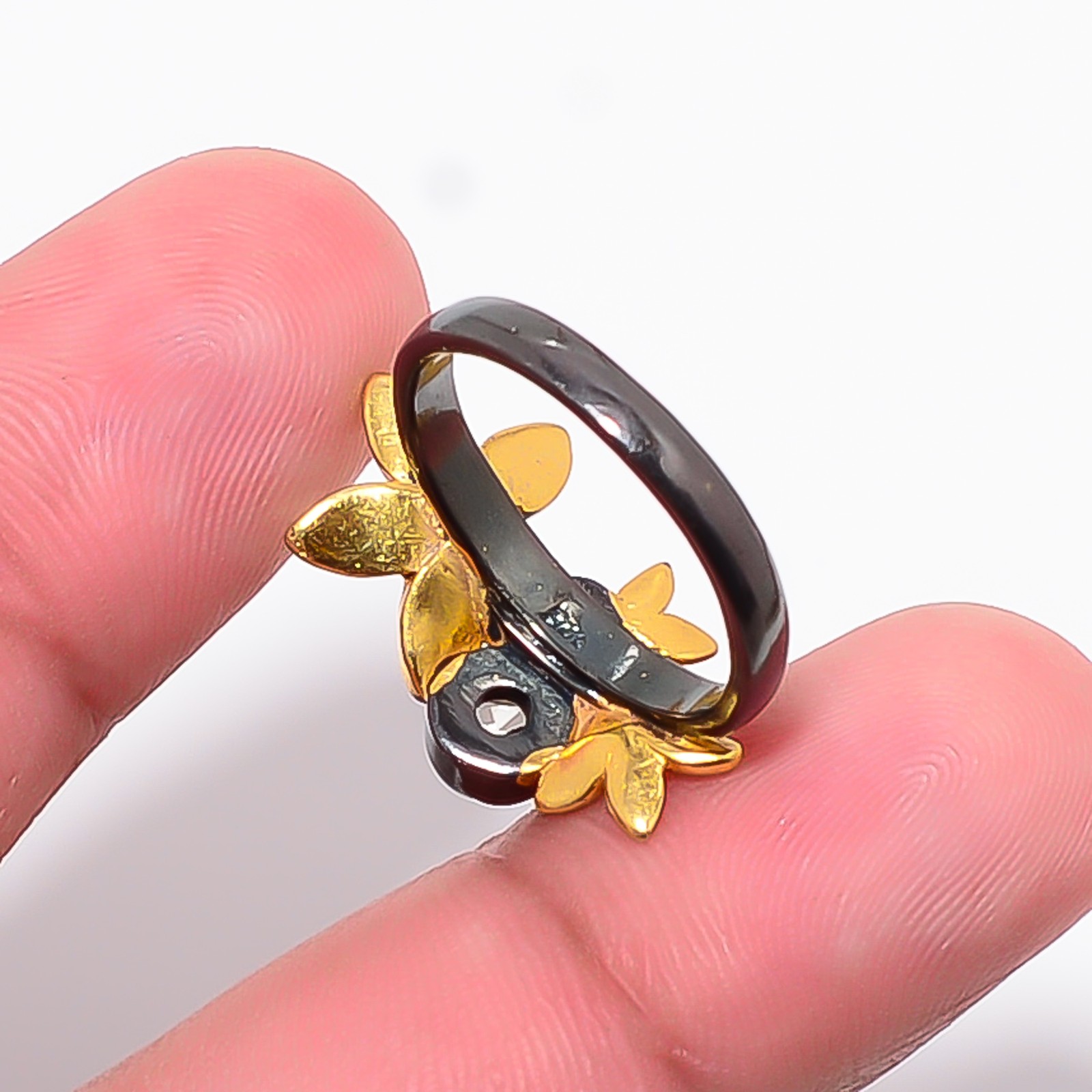 White Topaz Black And Gold Plated 925 Sterling Silver Ring S.6 R8744