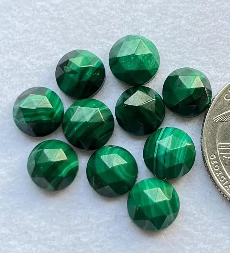 Natural Malachite Rose Cut Round Shape Loose Gemstone For Jewelry Making 4-5mm