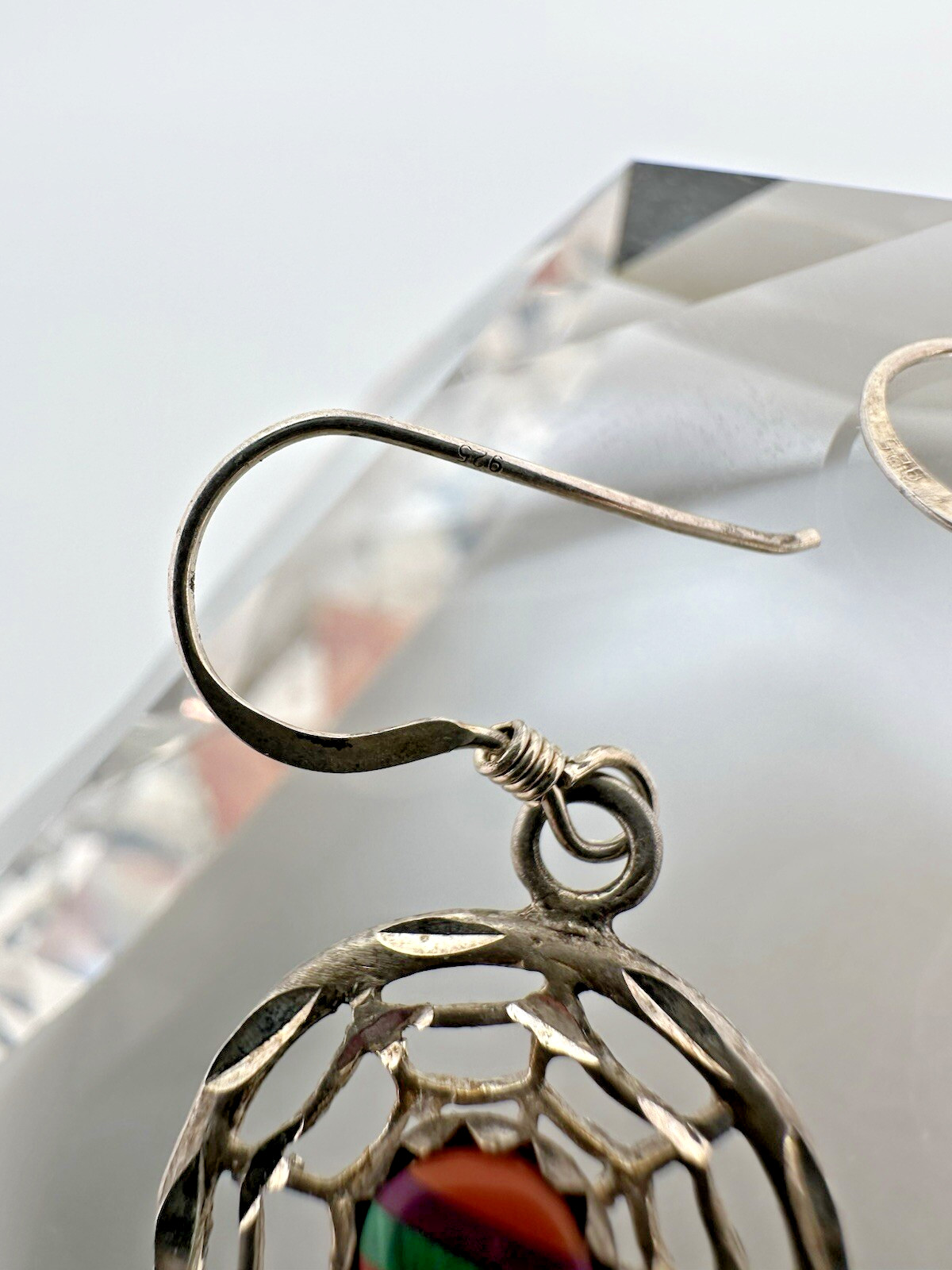 Vintage Sterling Silver Native American Dream Catcher Dangle Earrings 6.6cm JB22