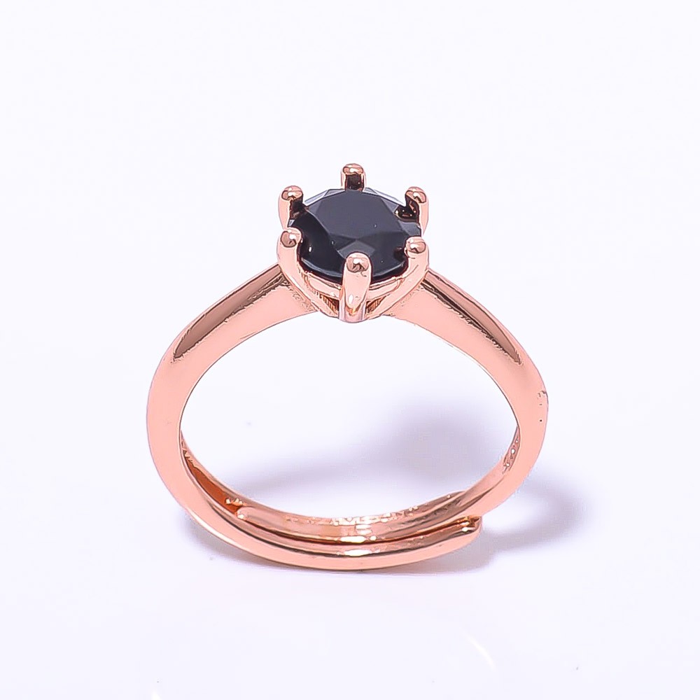 Black Spinel Gemstone Rose Gold Plated Ring Adst (R9)
