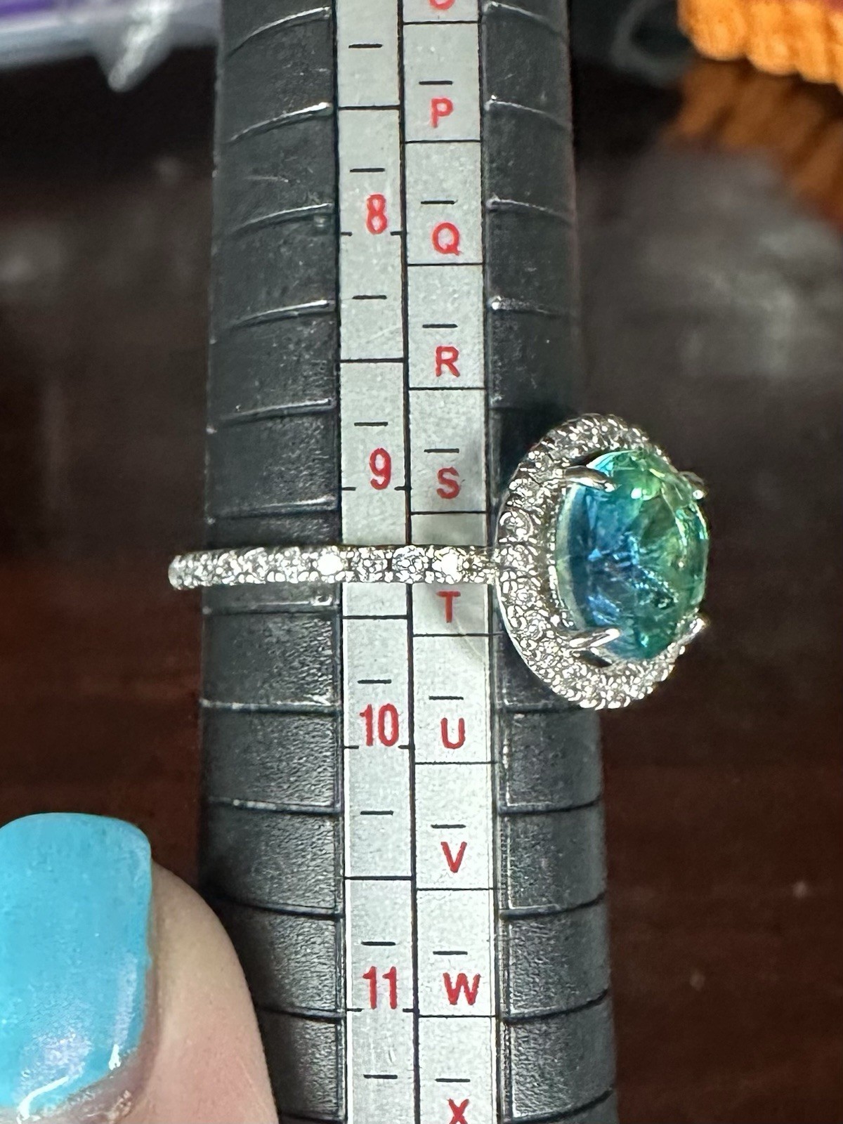 Bomb Party Ring- 01- 2944- Lab Created Bi-Color Azure- Size 9.25- Rhodium Plated