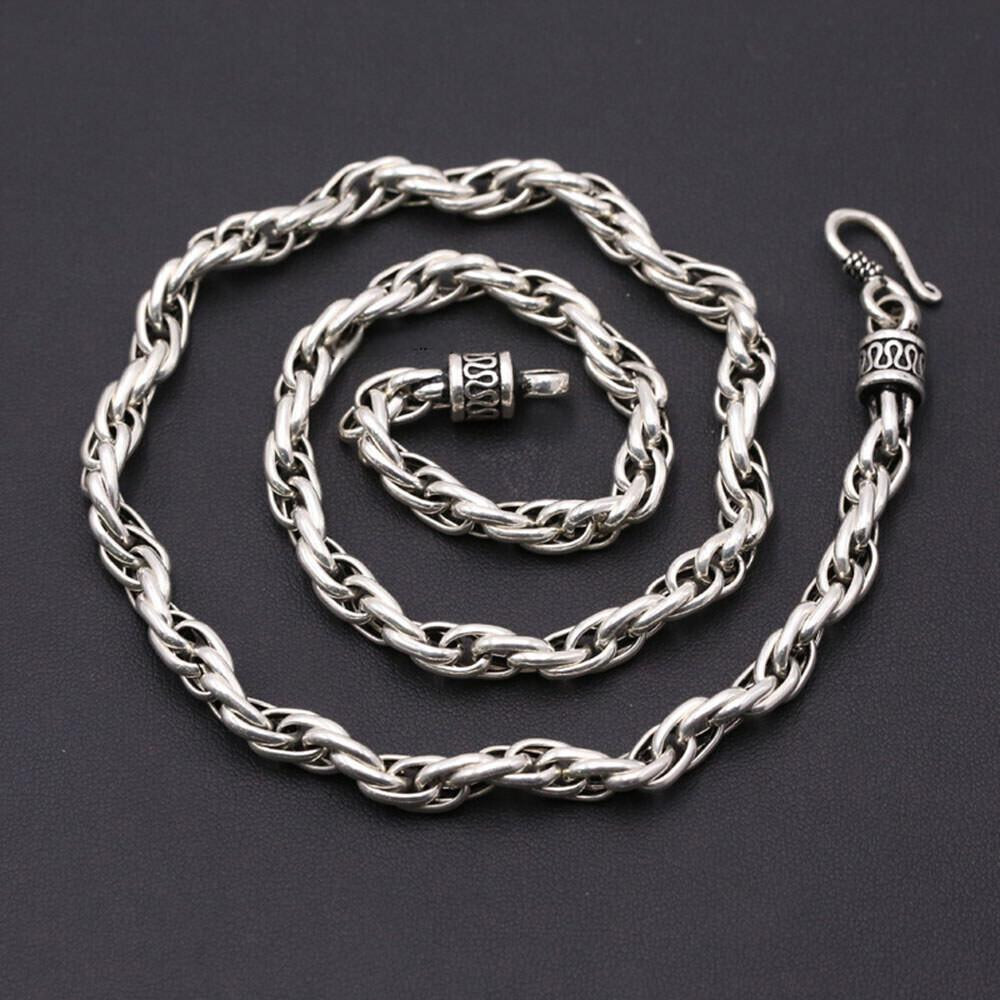 Pure S925 Sterling Silver Necklace Men 6mm Twist Rope Link Chain 57-58g 23.6inch