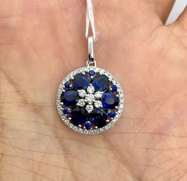 Gorgeous Flower Fancy Pendant Round Cut Simulated Diamond 14K White Gold Plated