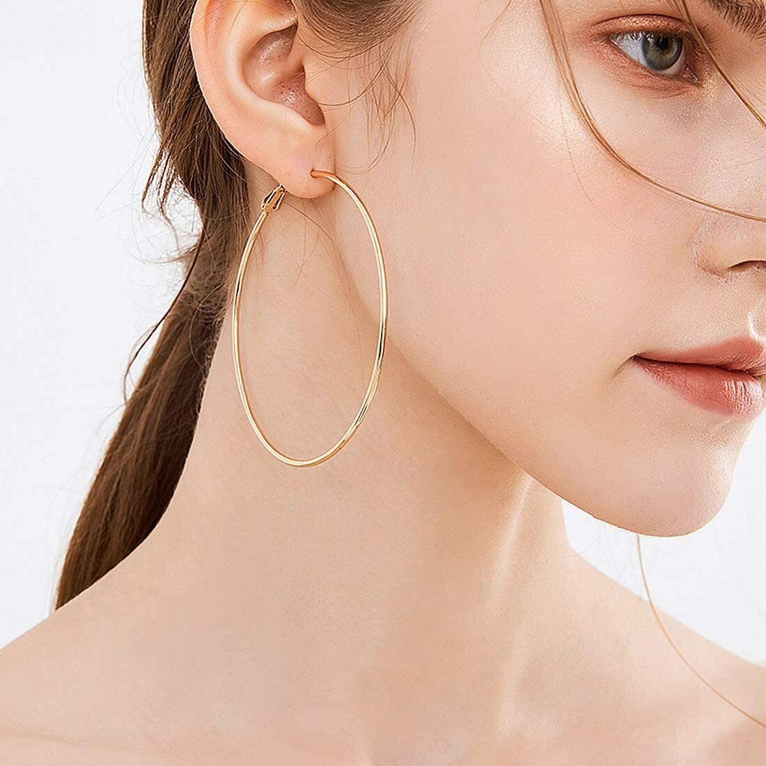 Large Hoop Earrings set of 3 Pair Big Round Hoop Earrings 14K Gold Plated