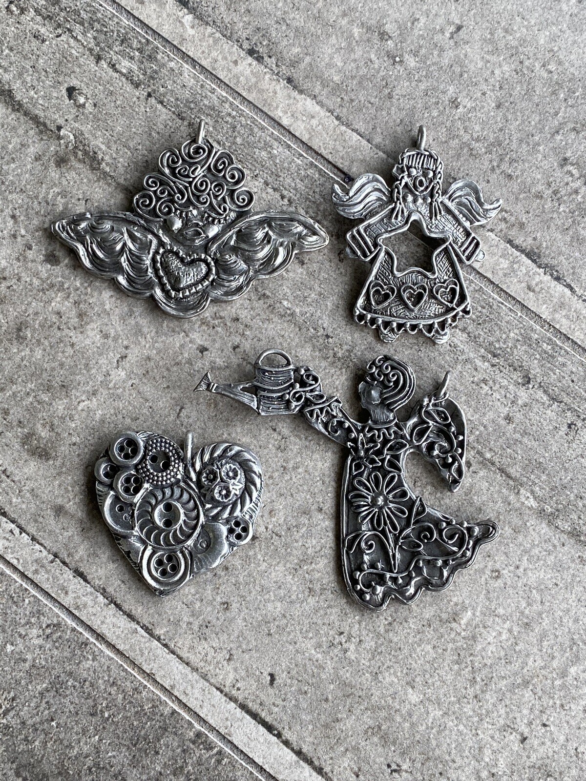 Marcie USA Handcrafted Pewter Angel Heart Pendant Lot of 4