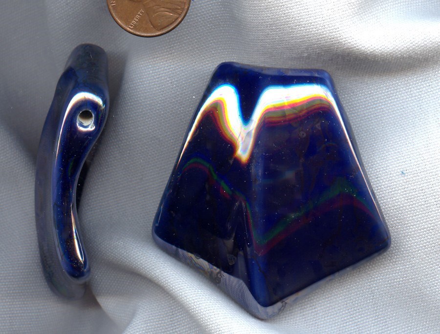 VINTAGE GENUINE PORCELAIN BLUE AB TYE DYE 56mm. PENTAGON DROP PENDANT 2105