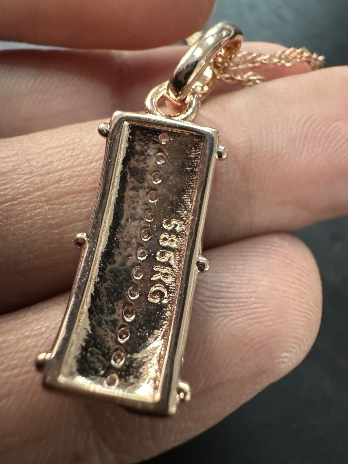 585 14K RG Stamped Rolled Gold Black Enamel Pendant 19” Necklace Clasp Chain