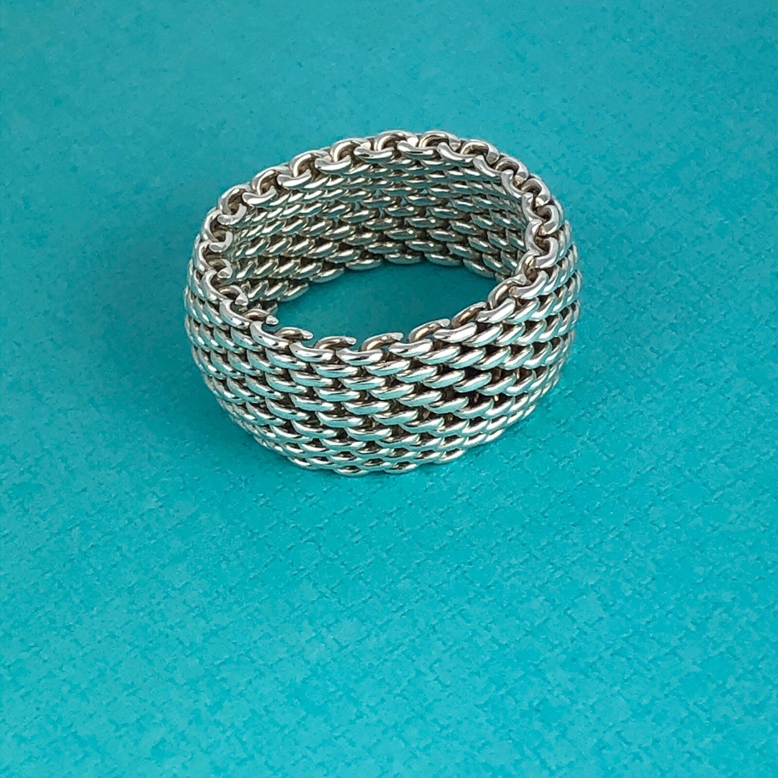 Size 4.5 Tiffany & CoSomerset Mesh Weave Flexible Dome Ring in Sterling Silver