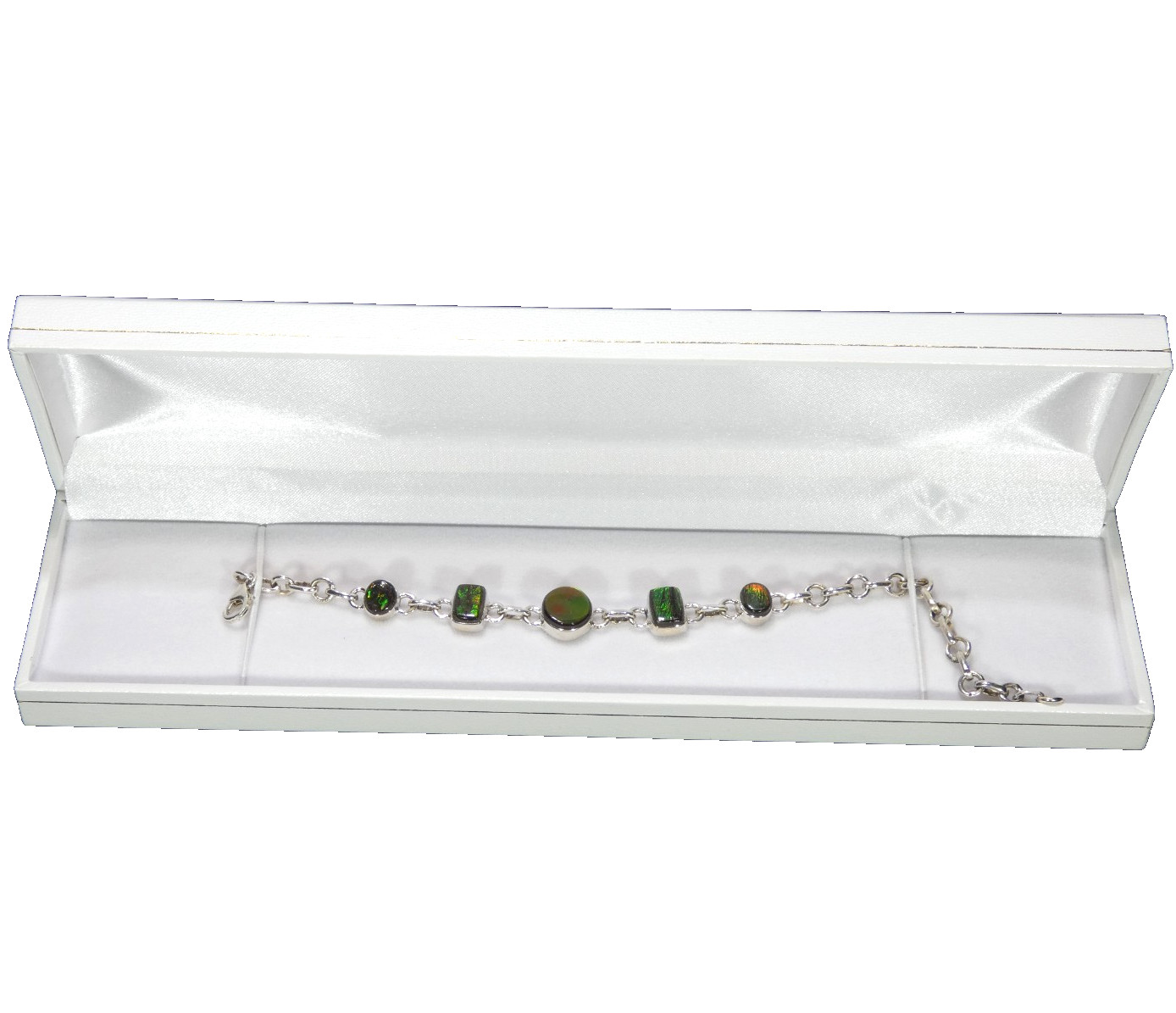 Natural Canadian Ammolite Solid 925 Sterling Silver Bracelet-20 cm
