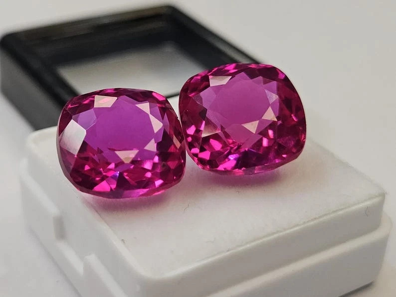 20-22 Ct Pair Certified Natural Ceylon Pink Sapphire Cushion Loose Gemstone Cut