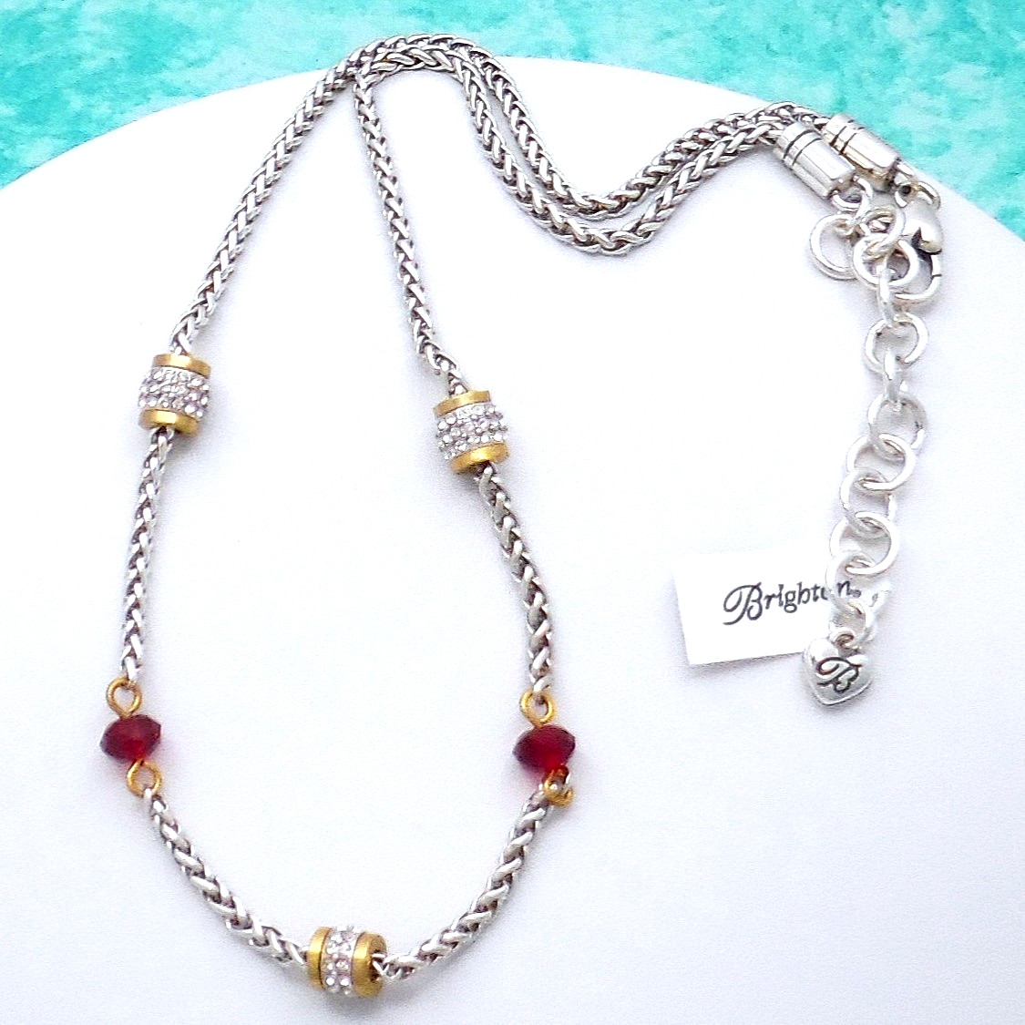 NWT Brighton Meridian Petite Short Red Crystal Two Tone Necklace $132 Jewelry