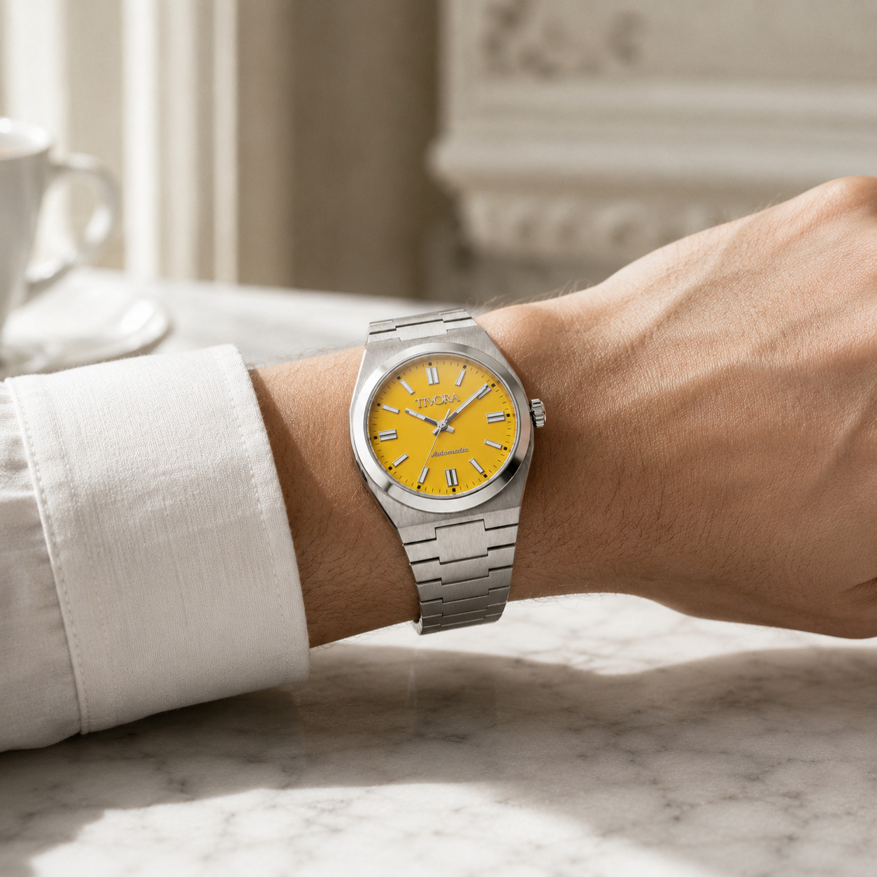 TÍVORÁ Échelon Argent Steel Yellow Dial – Custom Branded Automatic Watch