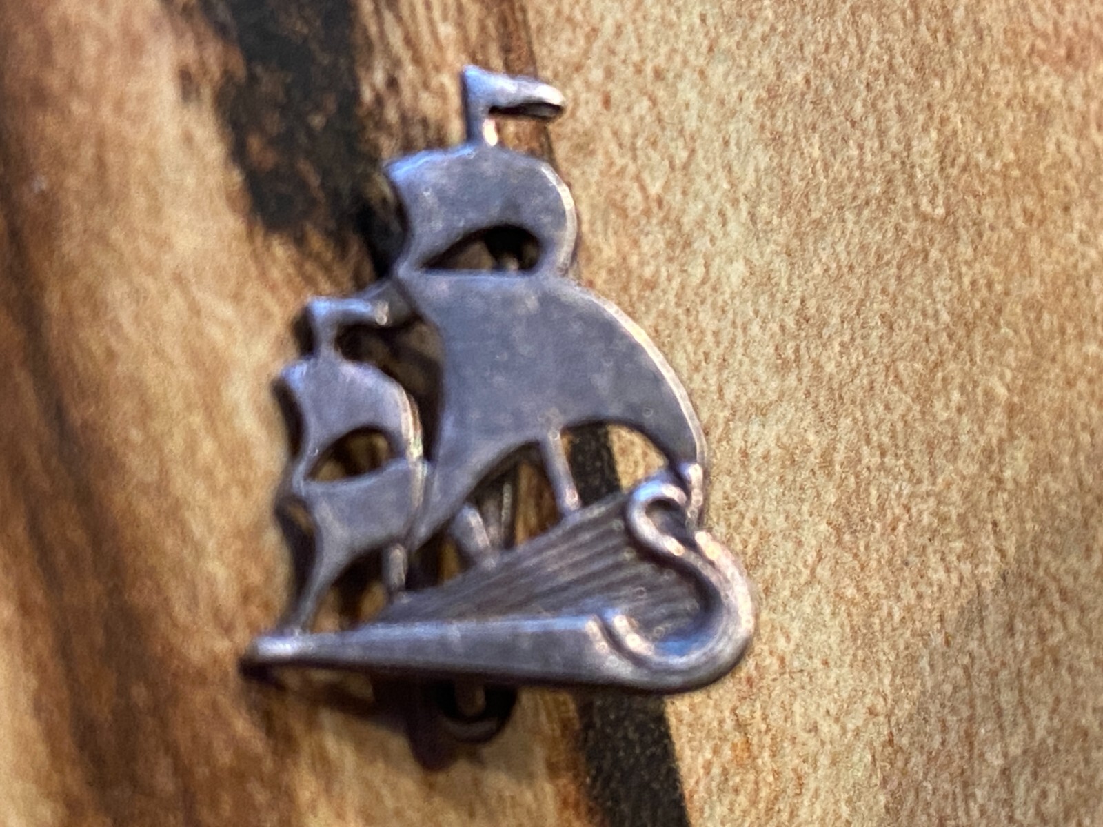 Vintage Viking Sailing Ship Boat Sterling? Unmarked Pin Mini 3/4″