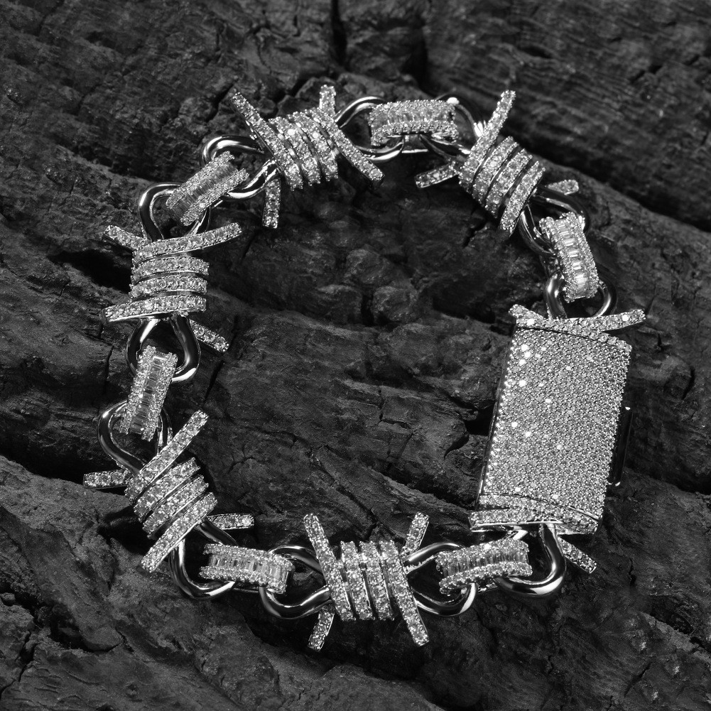 Sparkling Barbed Wire Chain Silver Gold Hip Hop CZ Bling Barbwire Necklace