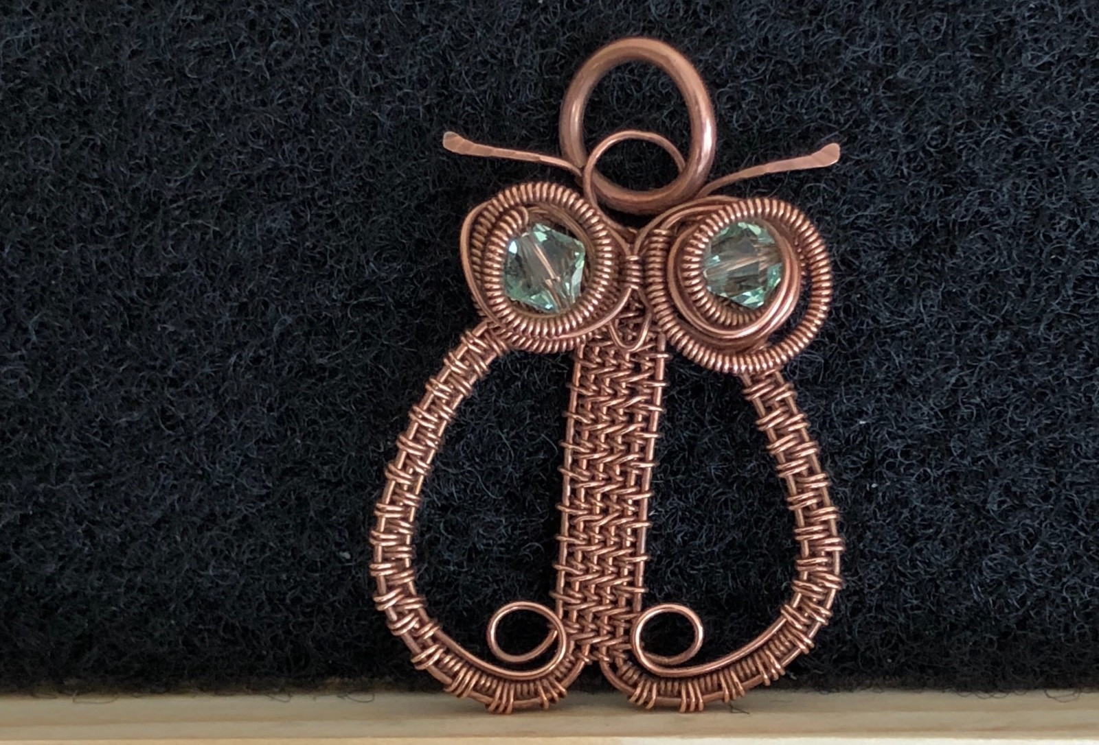 Wise Owl Pendant Hand Crafted Wire Wrapped Copper jewelry US made with Swarovski