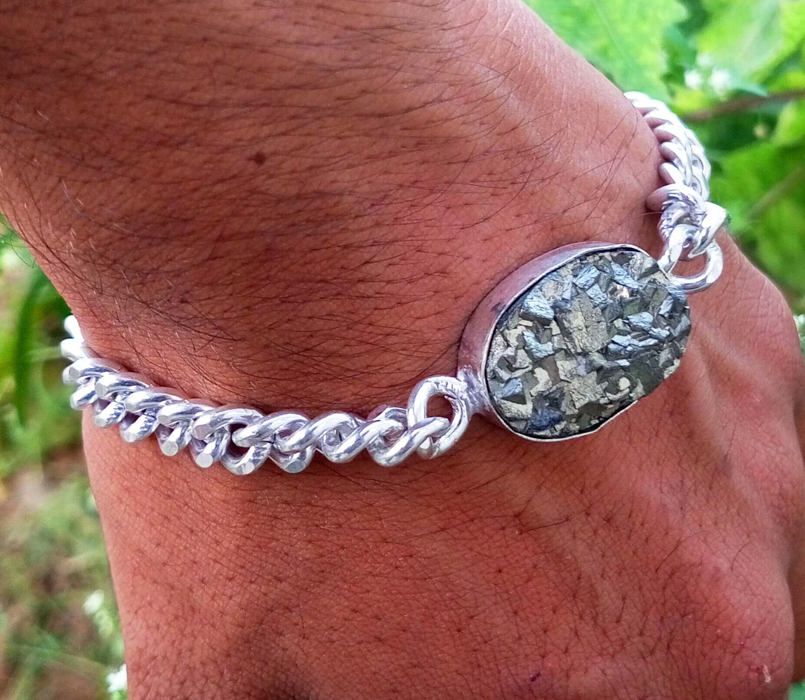 Lovely Pyrite Druzy Gemstone 925 Streling Silver Plated Bracelet Jewelry 1pcs