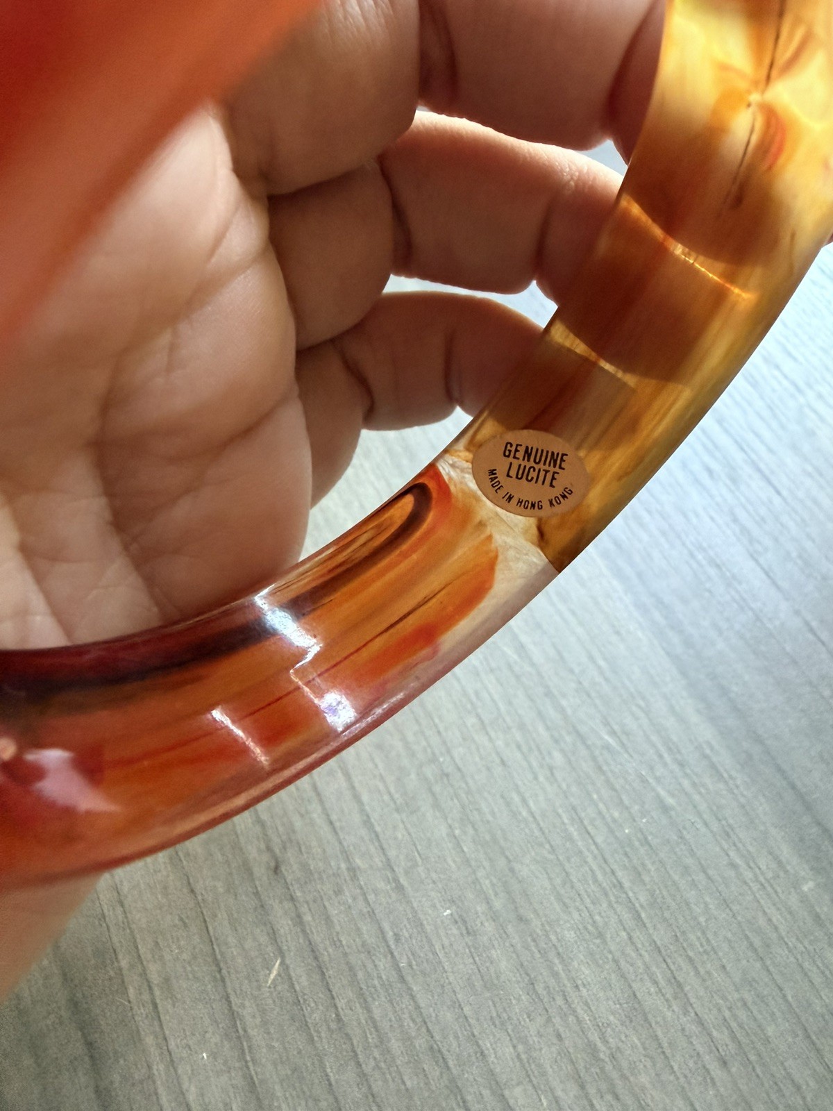 Vintage Lucite Acrylic Bangle With Gold Tone Bracelet From Hong Kong Retro