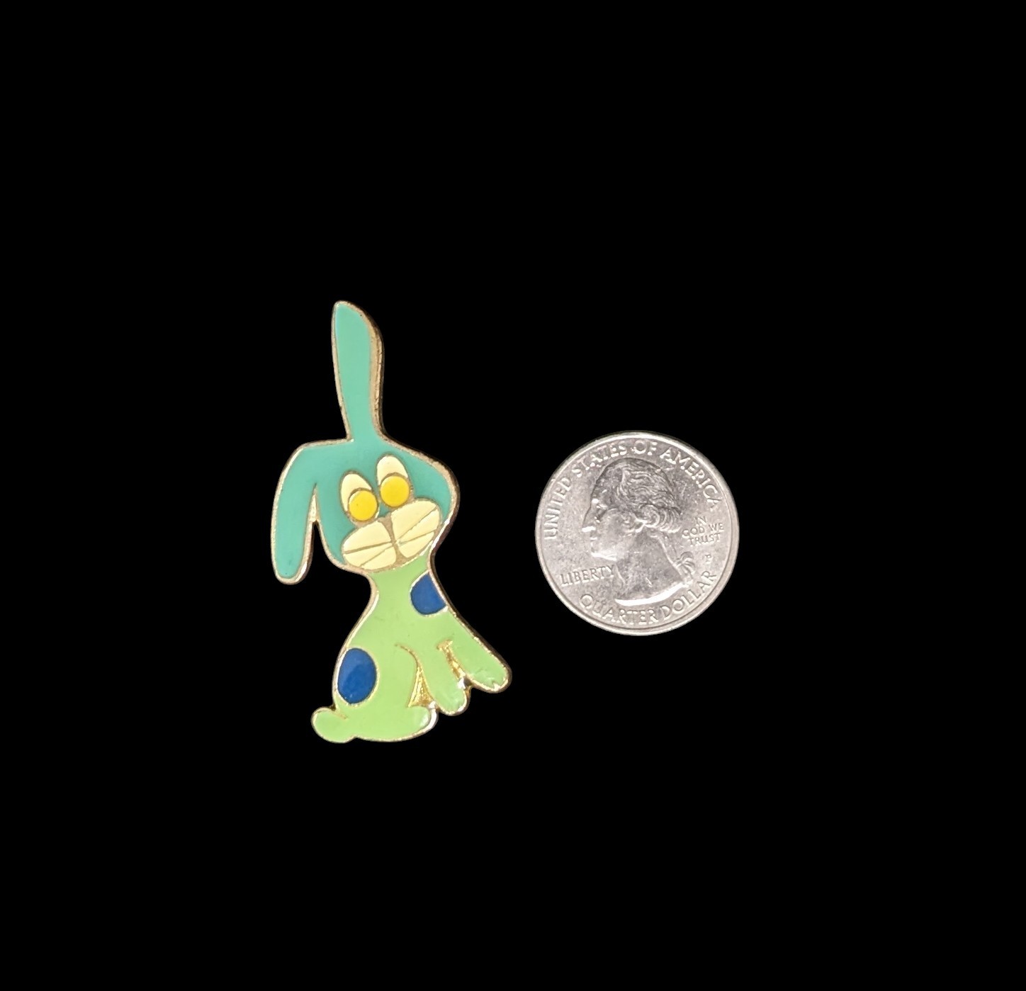Vintage Green and Blue Bunny Cloisonne Enamel Pin Brooch 80s 90s