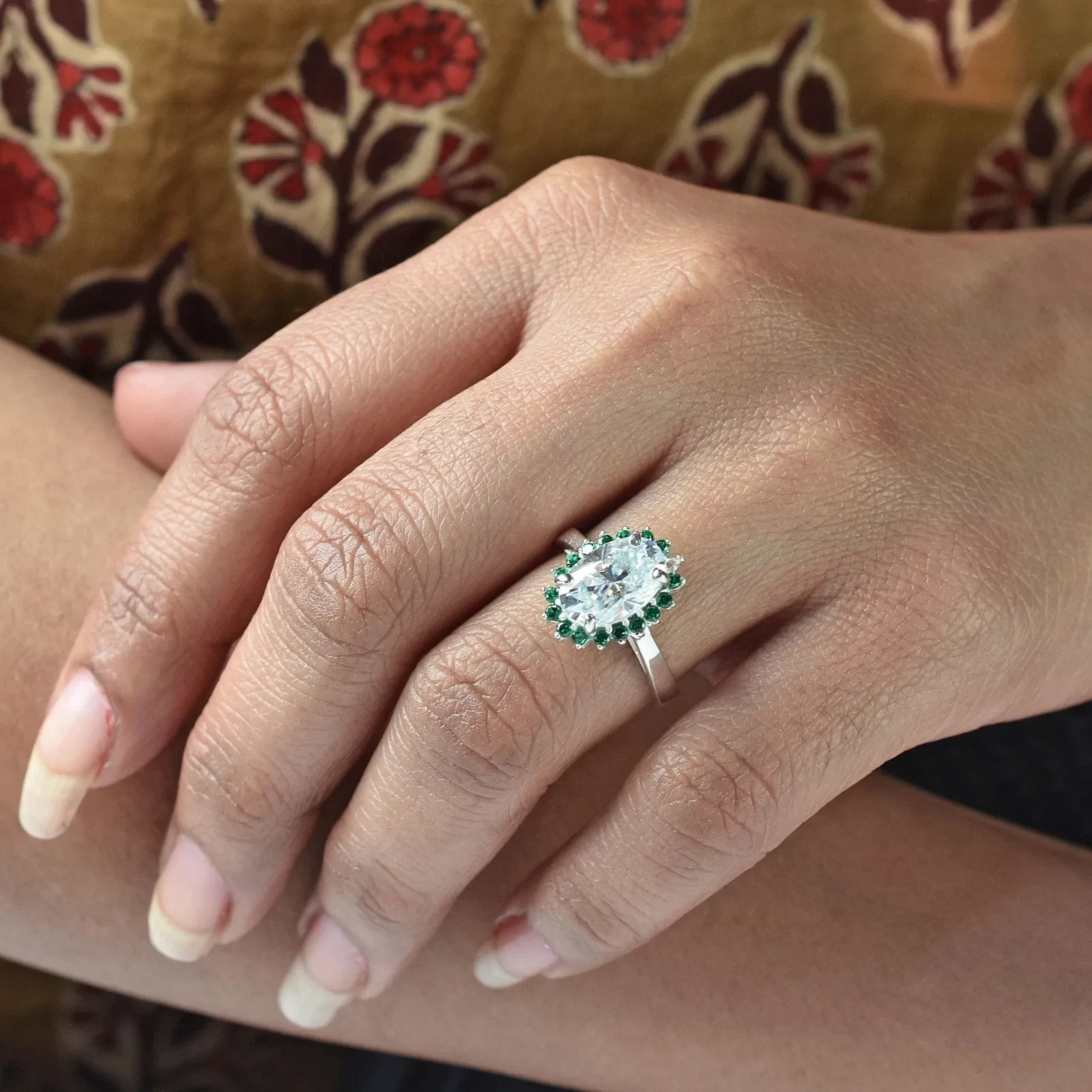 2.50 Ct Oval Certified Treated White Diamond Solitaire Ring Accents No Tariff