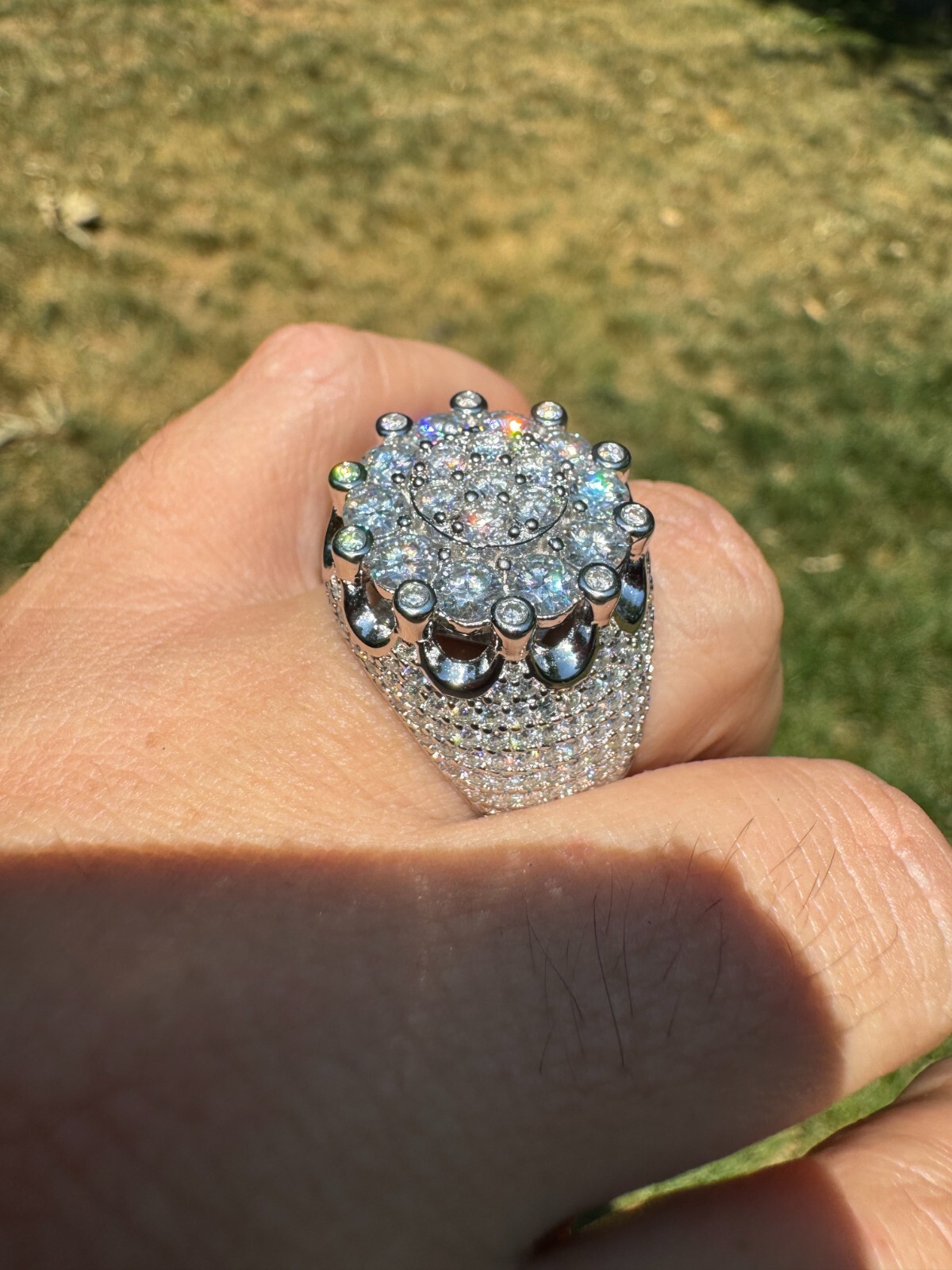 7.5ct MOISSANITE Large Stone Crown Iced Hip Hop Ring Real 925 Sterling Silver