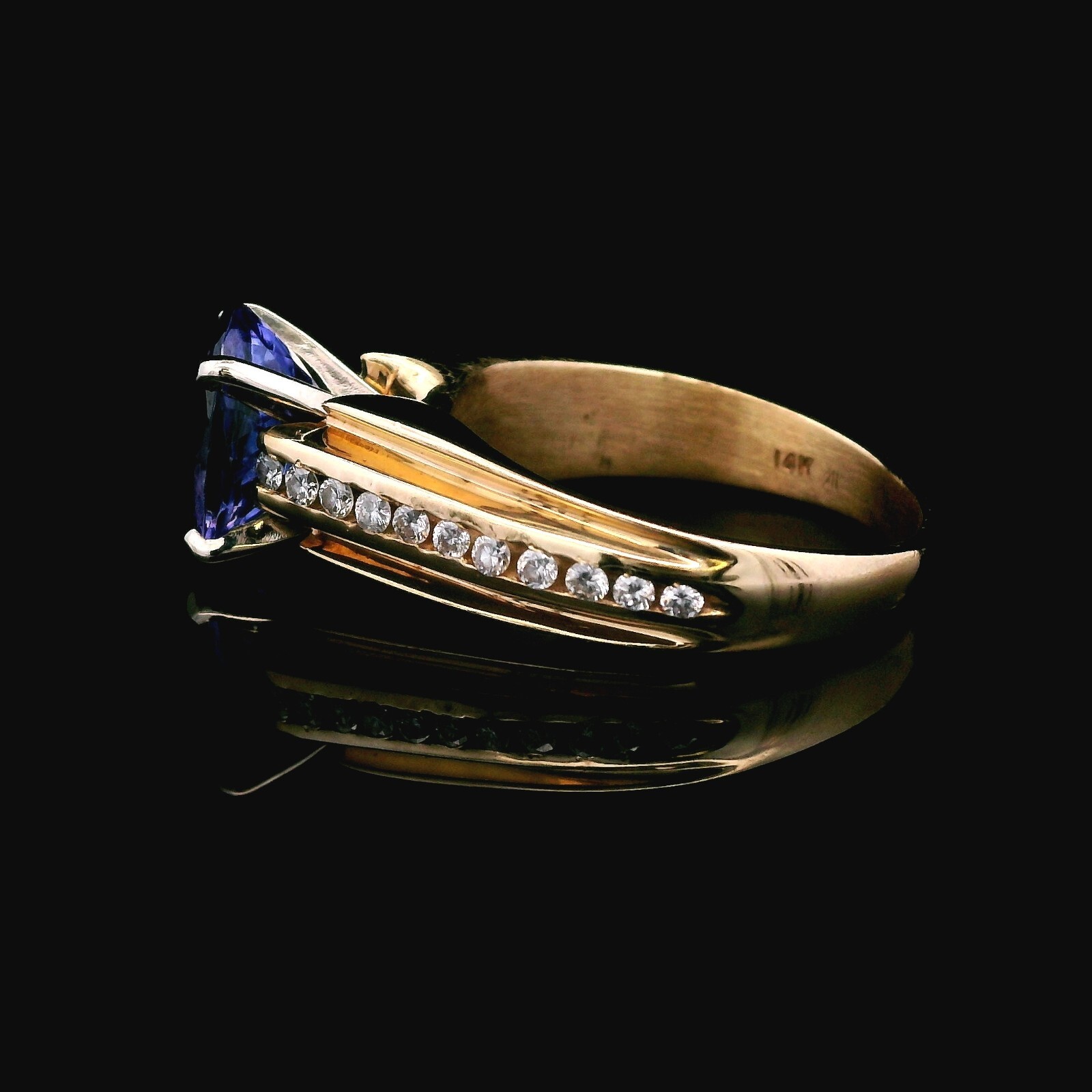 14K Yellow Gold 2.75ct Tanzanite 1/5ct Diamond Ring Size 6.25 7.36g Estate
