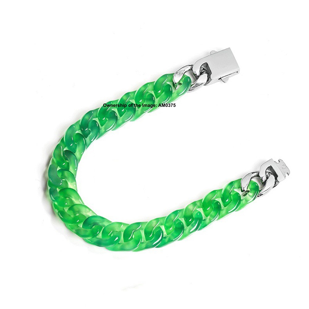 Natural Green Agate 11mm Curb Link Chain Bracelet For Women Men 15-24cm Handmade