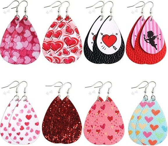 Boho Faux Leather Earrings Set 8 Pairs Lightweight Dangle Drop Gift Idea