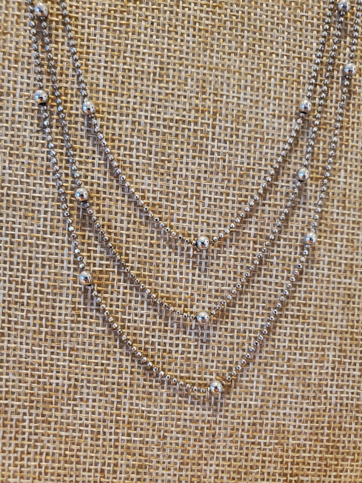 3 STRAND STATION BALL CHAIN 925 STERLING SILVER NECKLACE 9.1 GRAMS 17 1/2″ ITALY