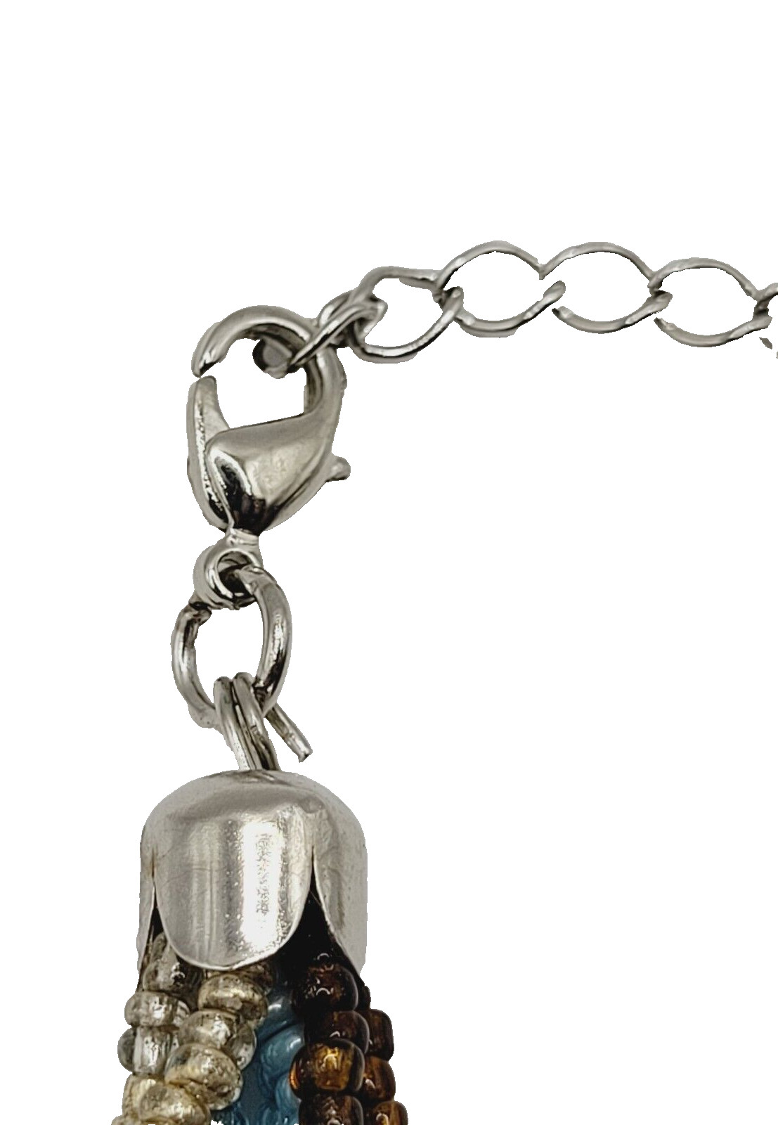 8 Strand Seed Beed Necklace with Metallic Foiled Large Round Art Glass Pendant