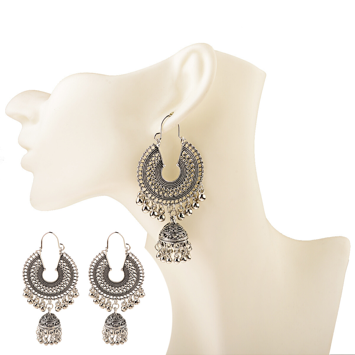 Fashion Women India jhumki Silver Bead Earrings Ornament Southeast Asia Style