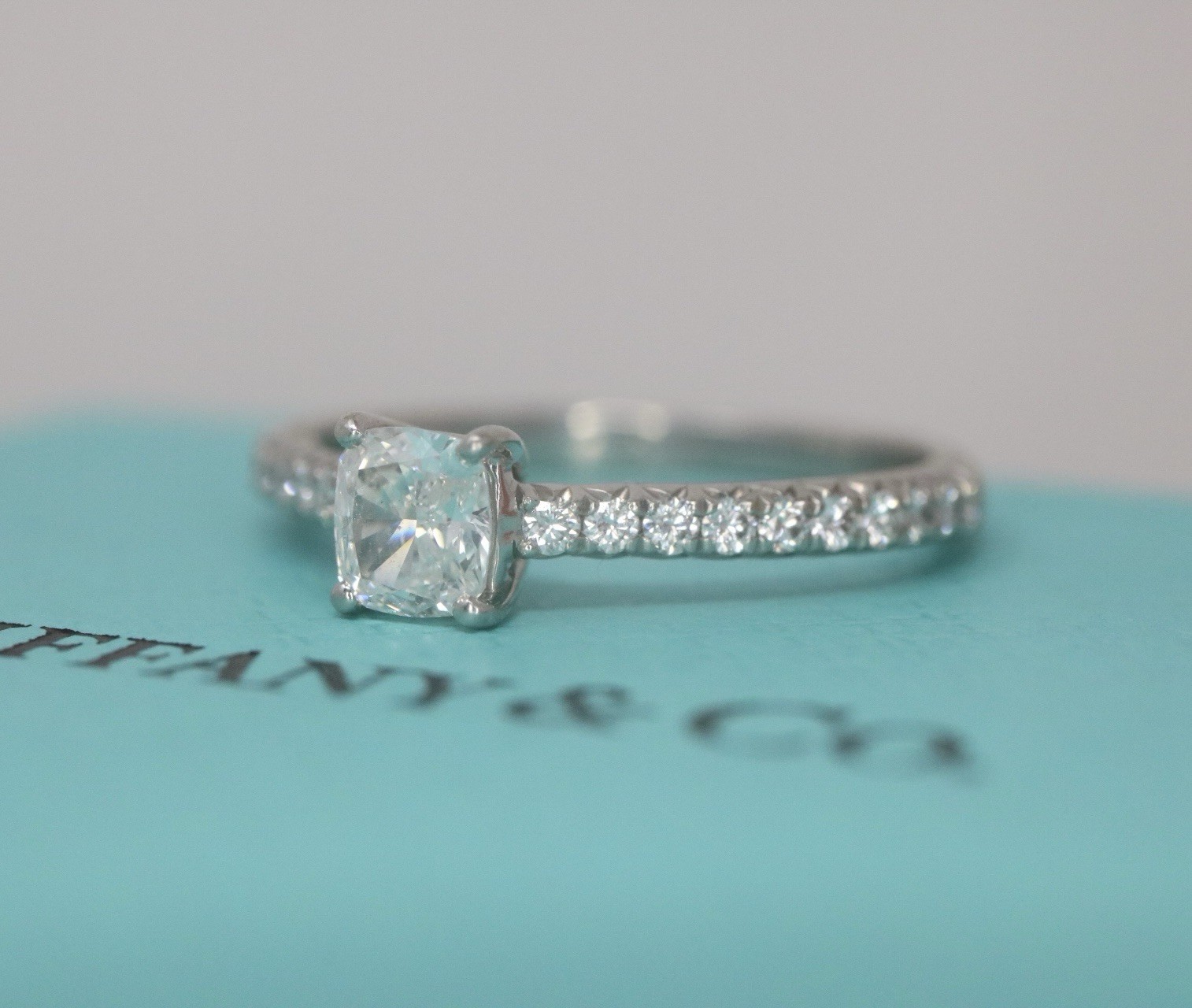 Tiffany & Co Platinum NOVO Cushion Diamond Engagement Ring 0.57ct H/VS2 $4,500