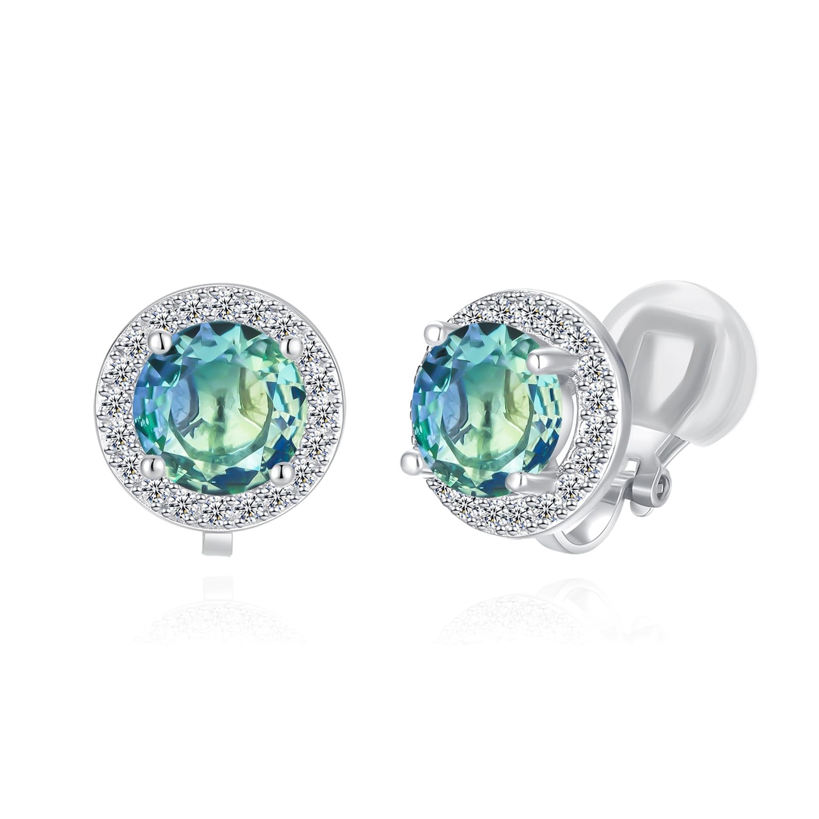 8MM Ocean Green Crystal Clip On Stud Earrings Round Non Pierced E
