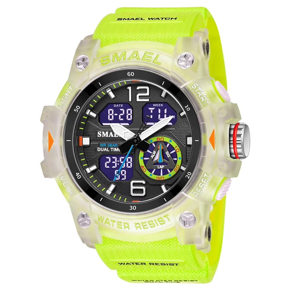 8007 Men’s Outdoor Transparent Dual Display Waterproof Luminous Watch