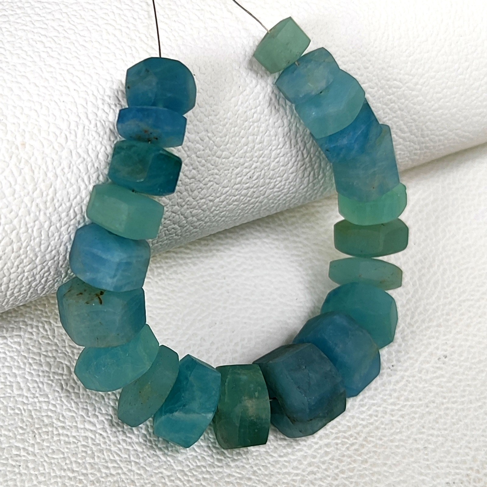 Matte Finish Aquamarine 10-16mm Faceted Bolt Shape Beads 6.5″ Strand Brazil Gems