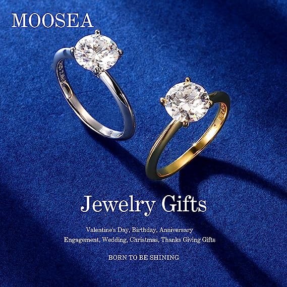 2CT Moissanite Engagement Rings For Women,  Round D Color (Not Real Diamond)