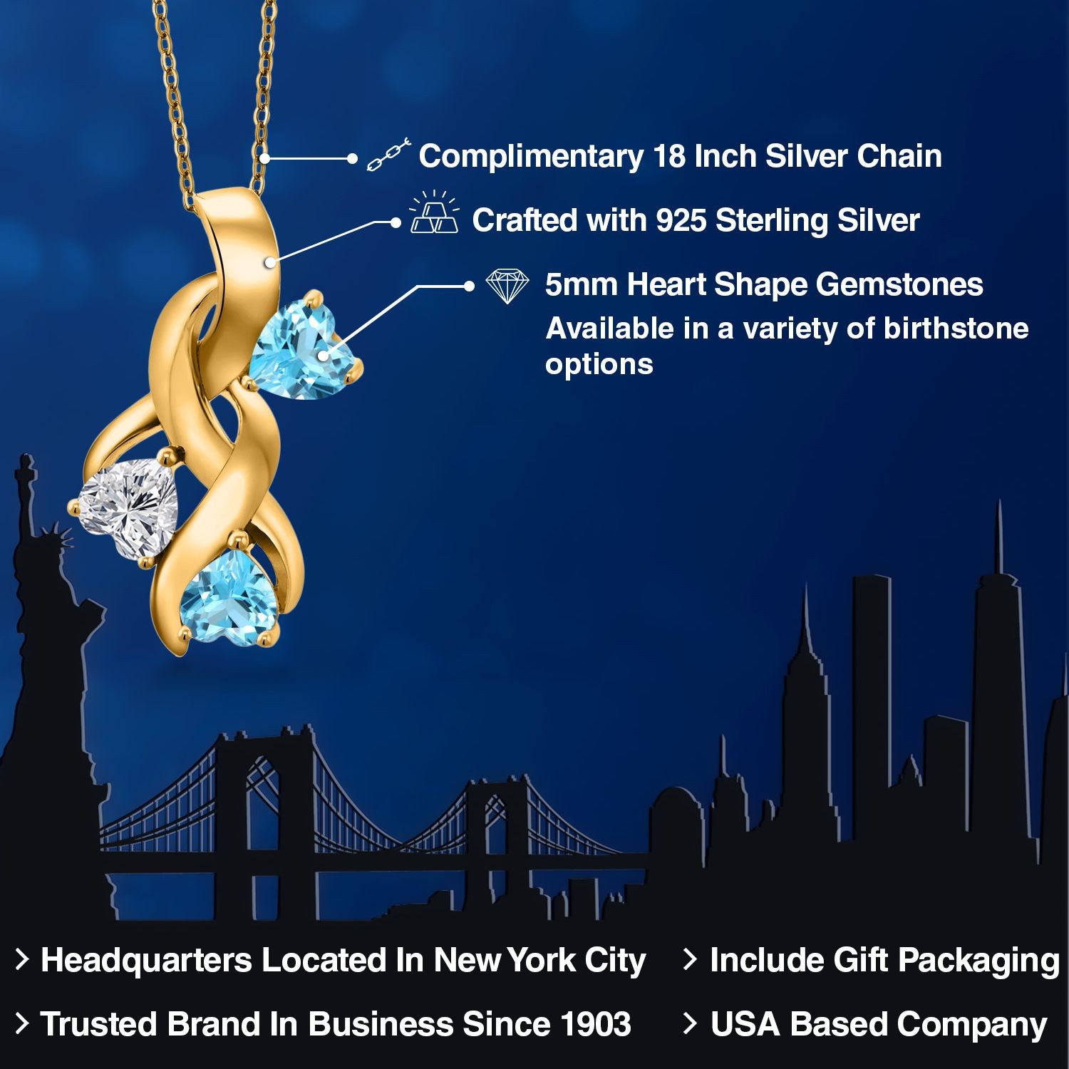 1.54 Ct Lab Grown Diamond Swiss Blue Topaz 18K Yellow Gold Plated Silver